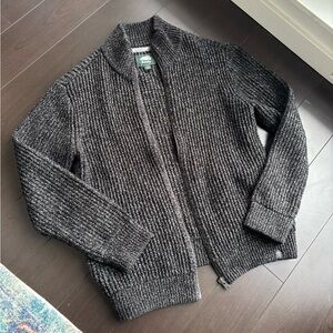 Roots Gray Ribbed Zip Up Cardigan Sweater